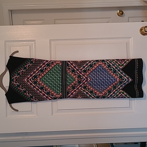 Calvin Klein bodycon multi-coloured wrapover dress, size 6 - Picture 2 of 6